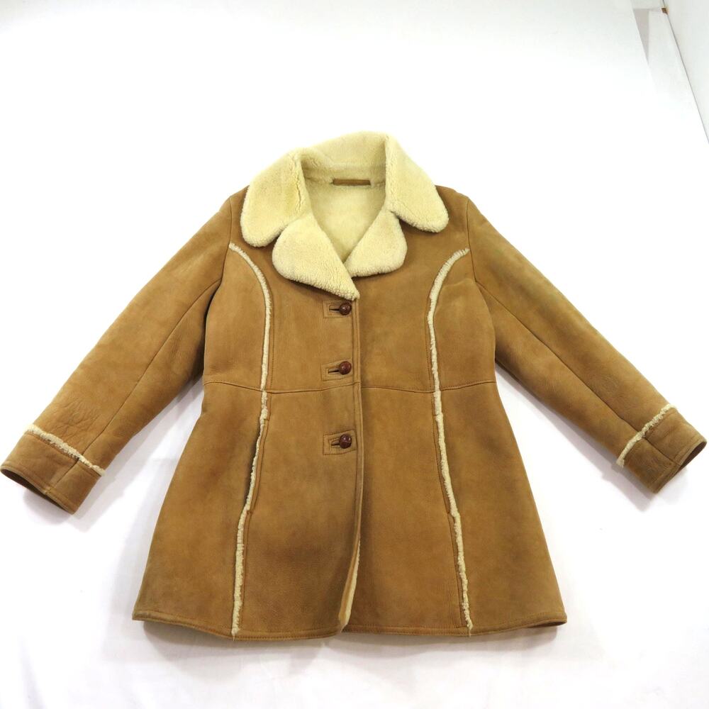 Eddie Bauer Suede Coat, Sherpa Lined Ranch Jacket, Tan Beige Womens Sz 16 1980s